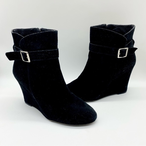 Vince Camuto- Black Suede Wedge Bootie 8.5 - Picture 2 of 10